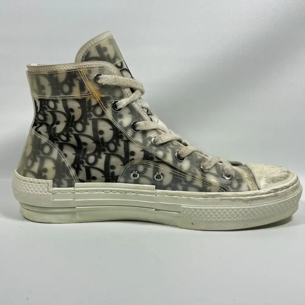 DIOR Sneakers Mens 40 B23 League High Top Oblique Canvas Black White Italy